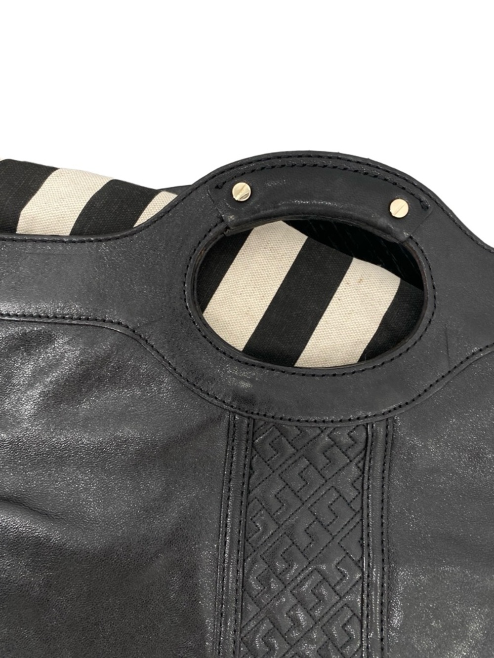 Gwen Stefani L.A.M.B Vintage Black Leather Convertible Clutch To Tote Handbag - Picture 4 of 11
